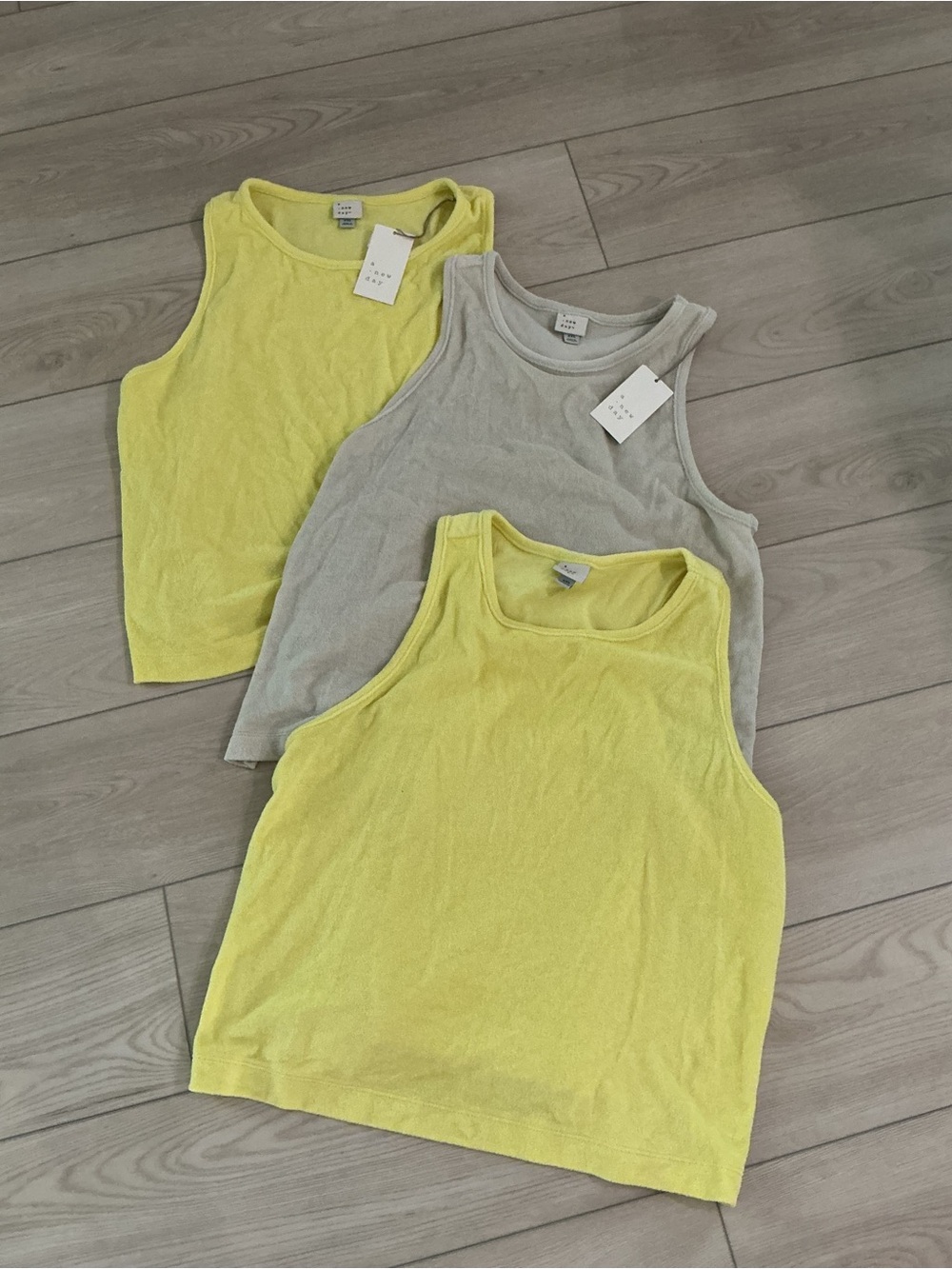 a new day Yellow & Light Gray Kids Terry Tank Top Set